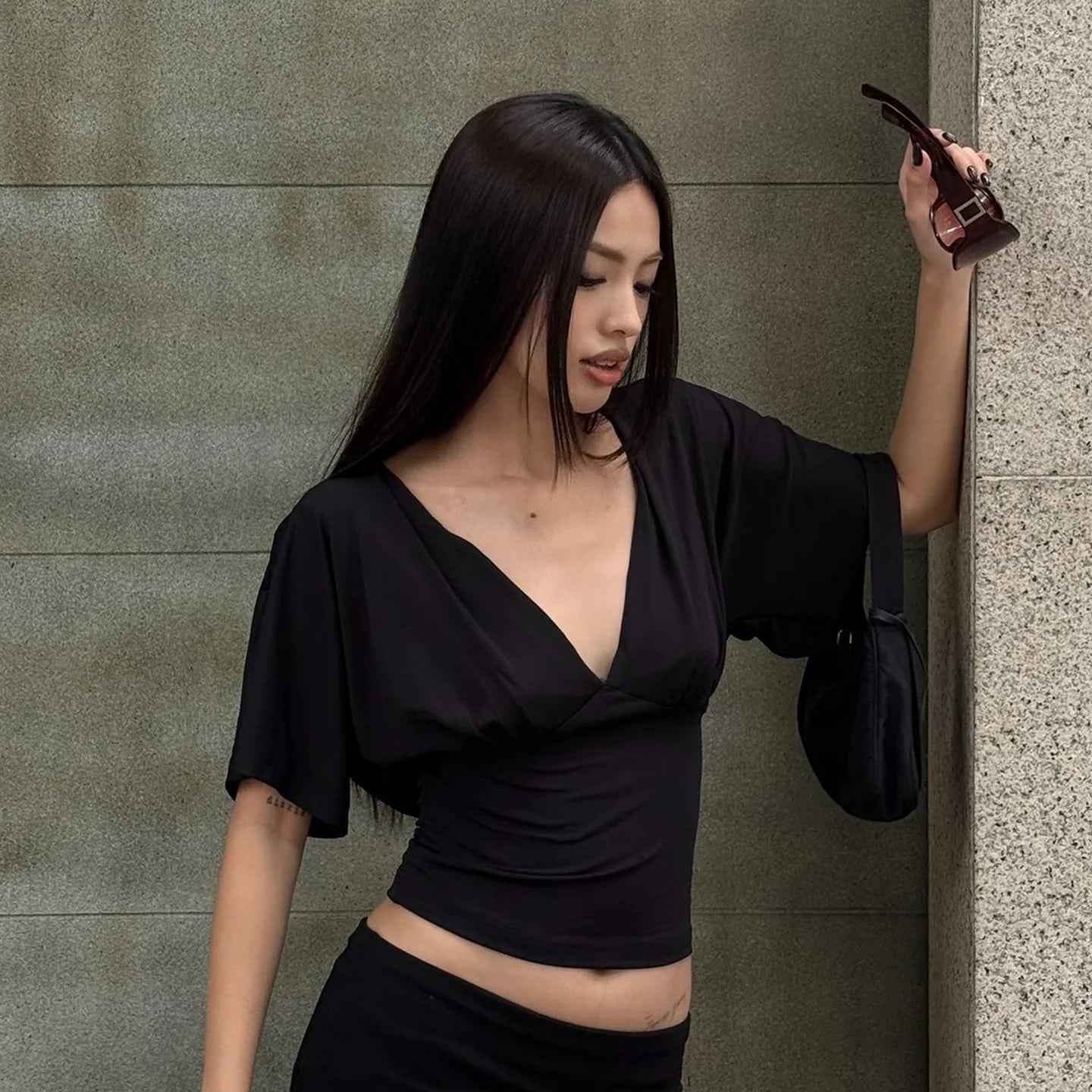 Crop Top Col V Profond Dentelle Femme