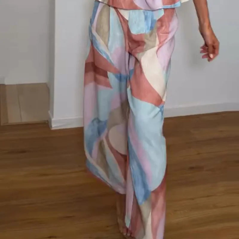 Ensemble Débardeur Imprimé Pastel & Pantalon Large Femme