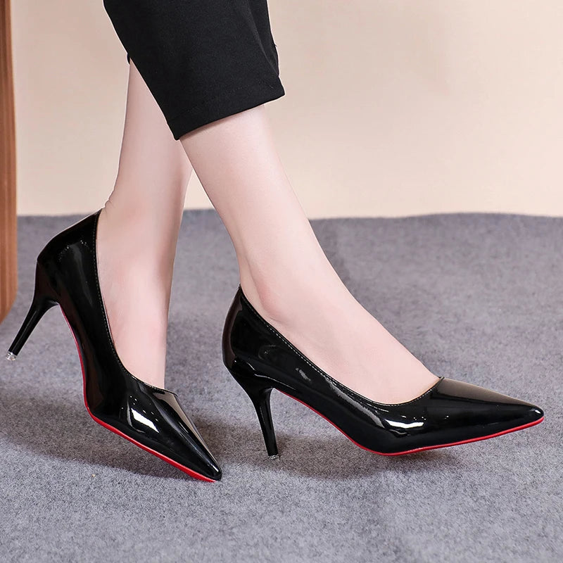 Escarpin Talon Aiguille Bout Pointu Femme – Cuir Verni Semelle Rouge