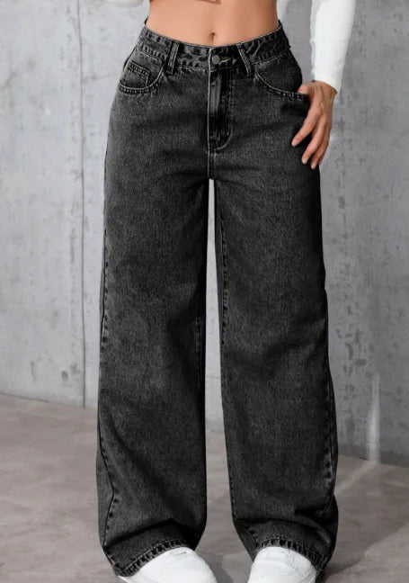 Jean Femme Taille Haute Délavé – Coupe Loose Casual Américain
