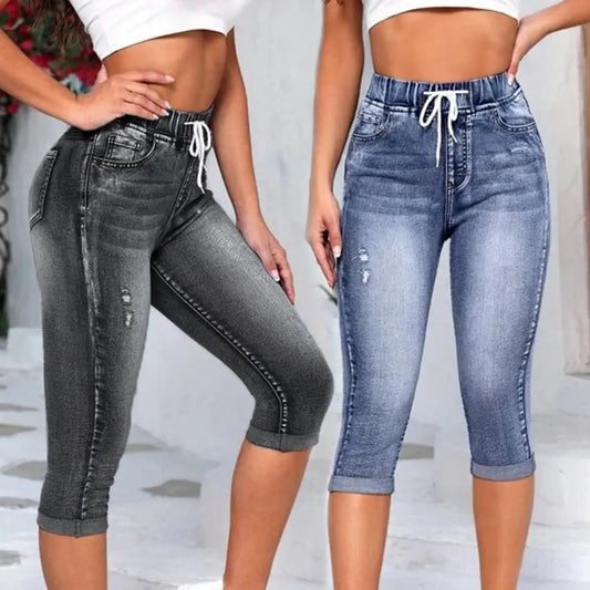 Jean Capri Femme Taille Haute Élastique – Vintage Slim Fit