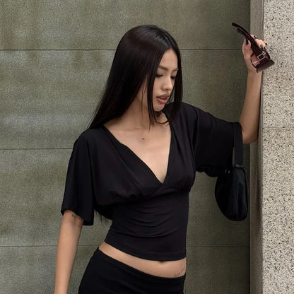 Crop Top Col V Profond Dentelle Femme