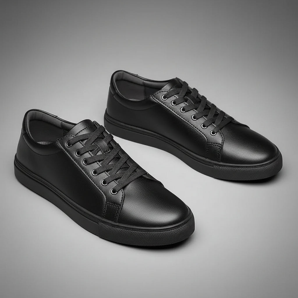 Sneakers Homme Cuir Véritable — Noir Minimaliste