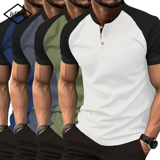 T-shirt Henley Homme Bicolore – Manches Raglan Streetwear
