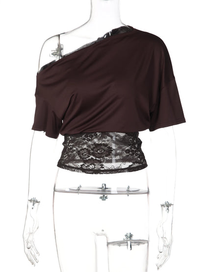T-Shirt Épaules Dénudées Dentelle Femme