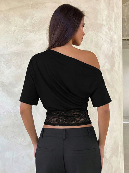 T-Shirt Épaules Dénudées Dentelle Femme