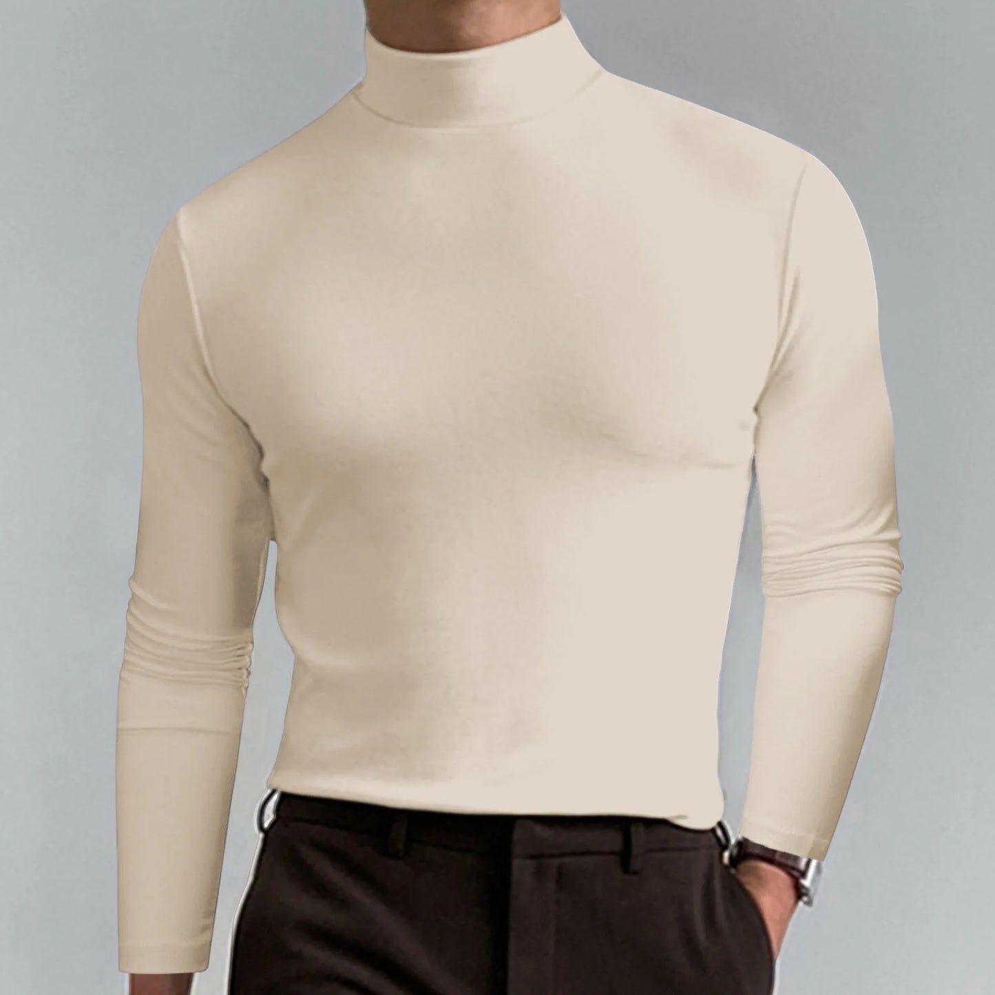 T-shirt Homme Col Montant Manches Longues – Coupe Unie Sobre
