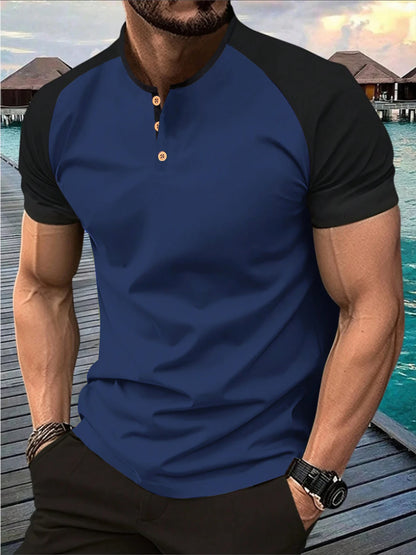 T-shirt Henley Homme Bicolore – Manches Raglan Streetwear