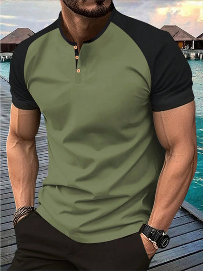 T-shirt Henley Homme Bicolore – Manches Raglan Streetwear