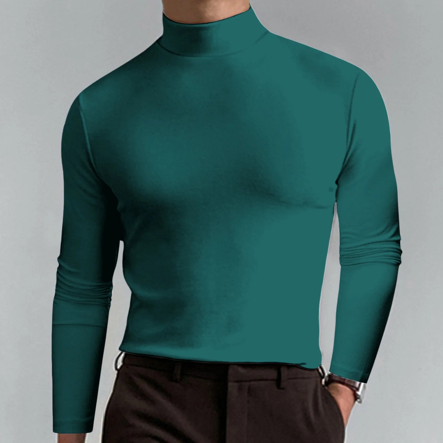 T-shirt Homme Col Montant Manches Longues – Coupe Unie Sobre