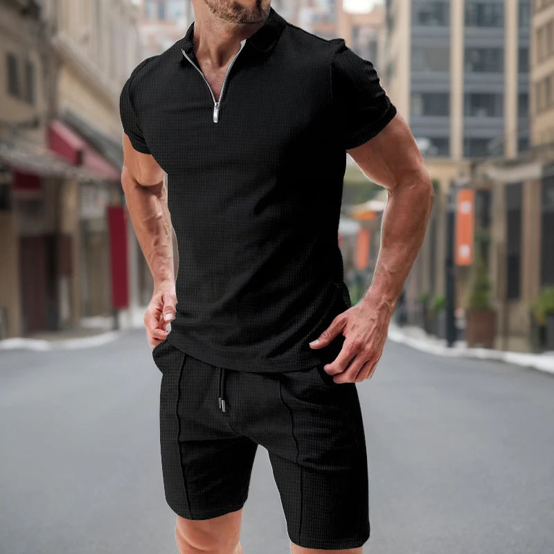 Ensemble Polo Homme Sport Été – Short et Polo Zippé Streetwear