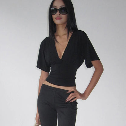 Crop Top Col V Profond Dentelle Femme