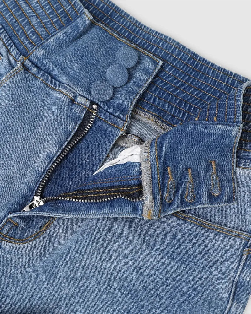 Jean Femme Flare Taille Haute – Froncé Dos Boutons Printemps