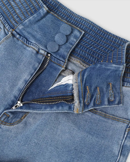 Jean Femme Flare Taille Haute – Froncé Dos Boutons Printemps