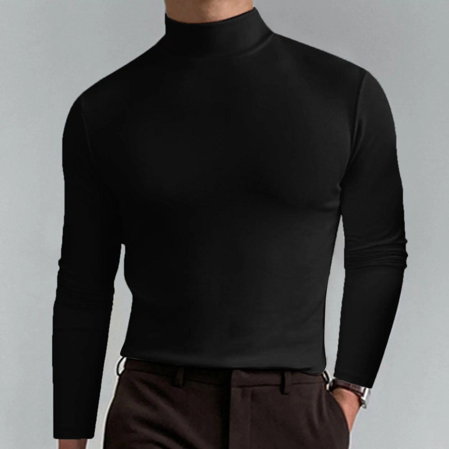 T-shirt Homme Col Montant Manches Longues – Coupe Unie Sobre