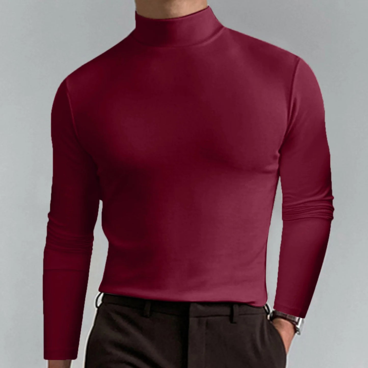 T-shirt Homme Col Montant Manches Longues – Coupe Unie Sobre