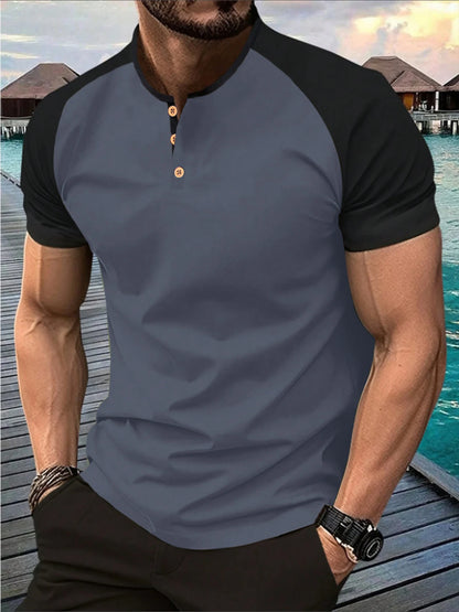 T-shirt Henley Homme Bicolore – Manches Raglan Streetwear