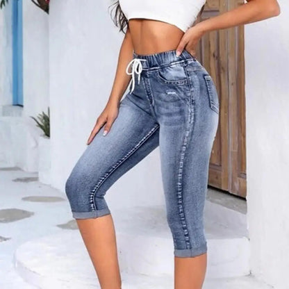 Jean Capri Femme Taille Haute Élastique – Vintage Slim Fit