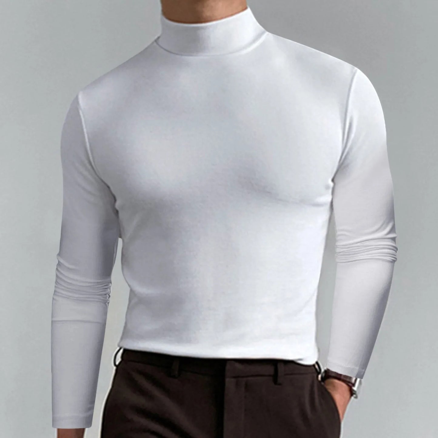 T-shirt Homme Col Montant Manches Longues – Coupe Unie Sobre