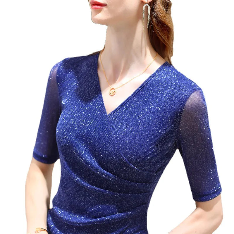 Chemisier Paillettes Femme Col V