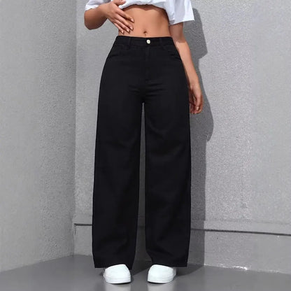 Jean Femme Taille Haute Délavé – Coupe Loose Casual Américain