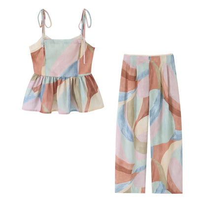 Ensemble Débardeur Imprimé Pastel & Pantalon Large Femme