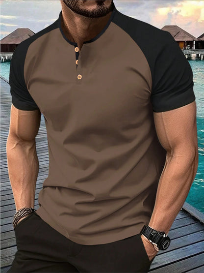 T-shirt Henley Homme Bicolore – Manches Raglan Streetwear