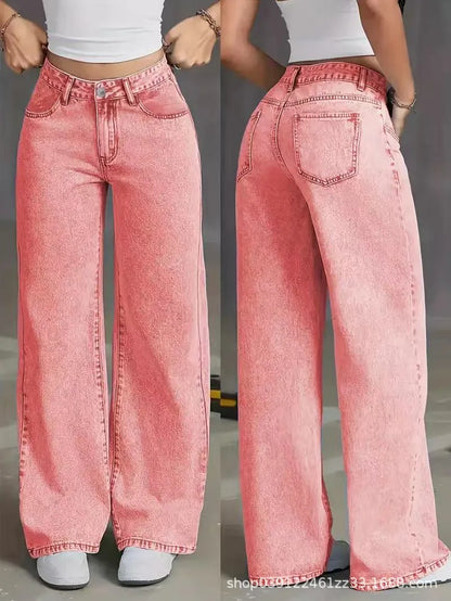 Jean Femme Taille Haute Délavé – Coupe Loose Casual Américain