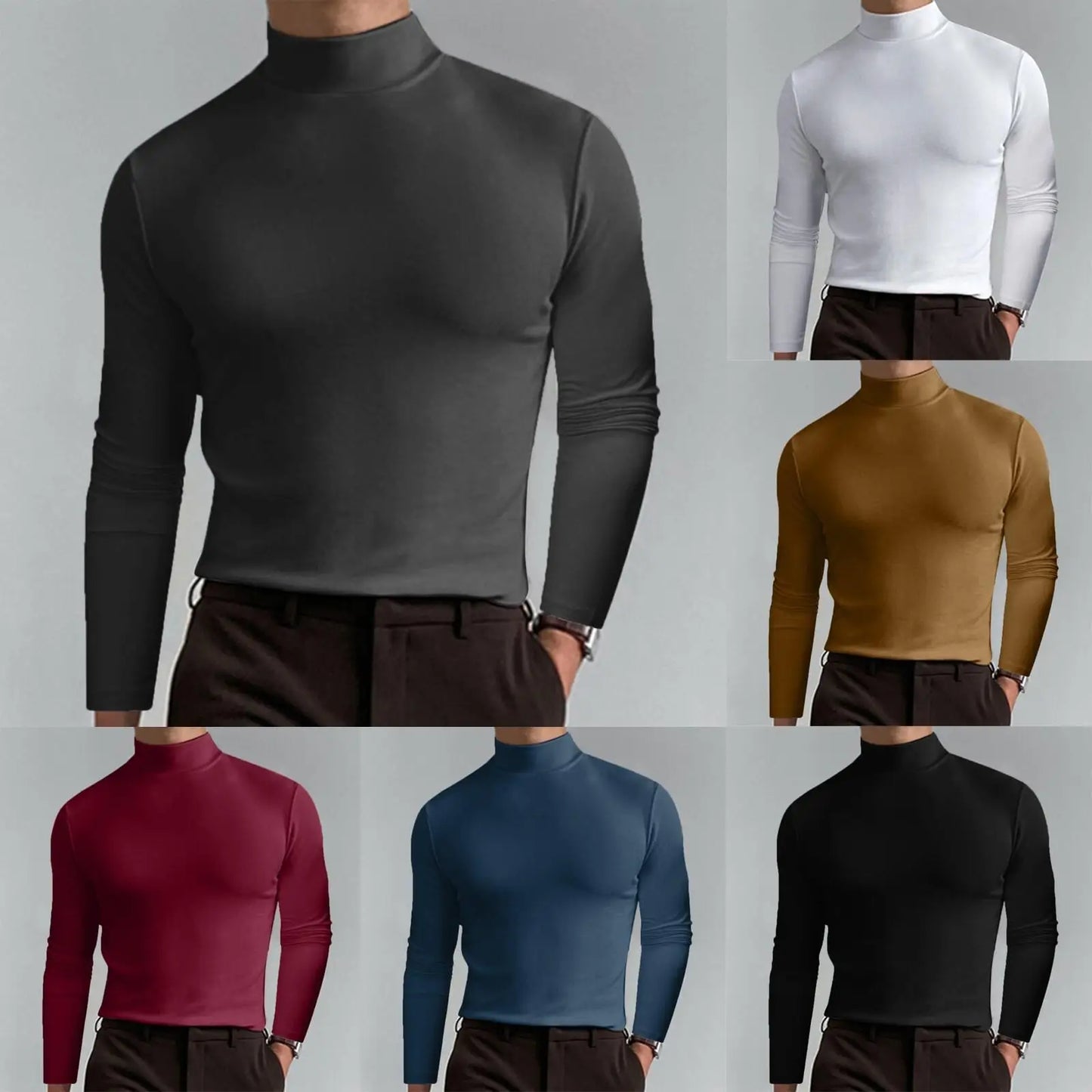 T-shirt Homme Col Montant Manches Longues – Coupe Unie Sobre