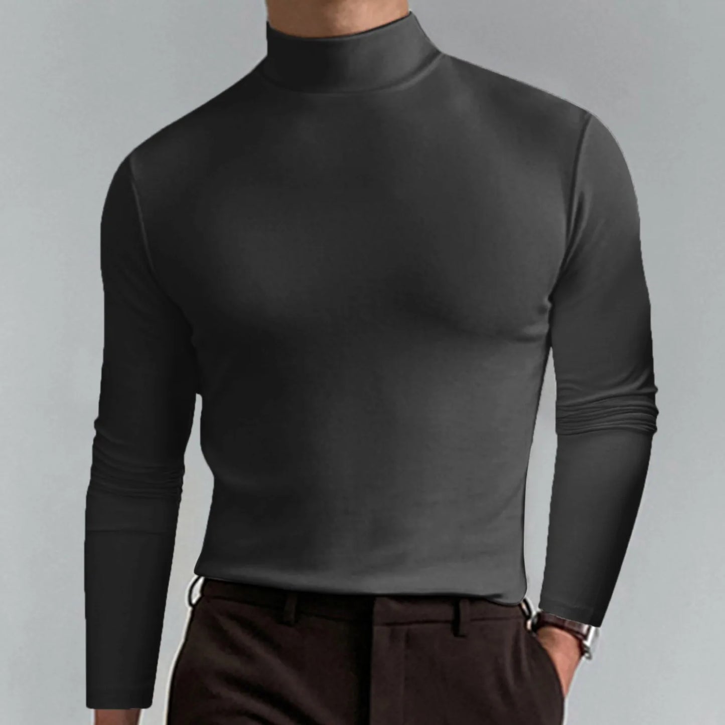 T-shirt Homme Col Montant Manches Longues – Coupe Unie Sobre