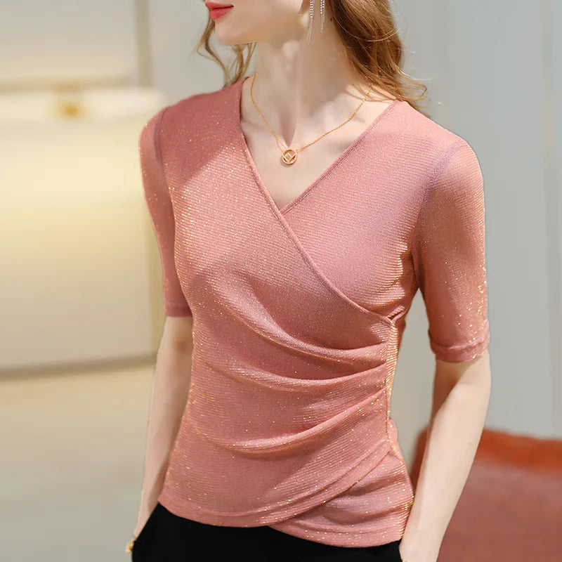 Chemisier Paillettes Femme Col V