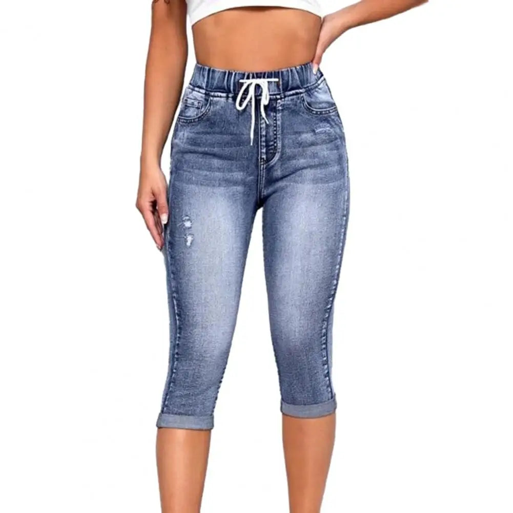 Jean Capri Femme Taille Haute Élastique – Vintage Slim Fit