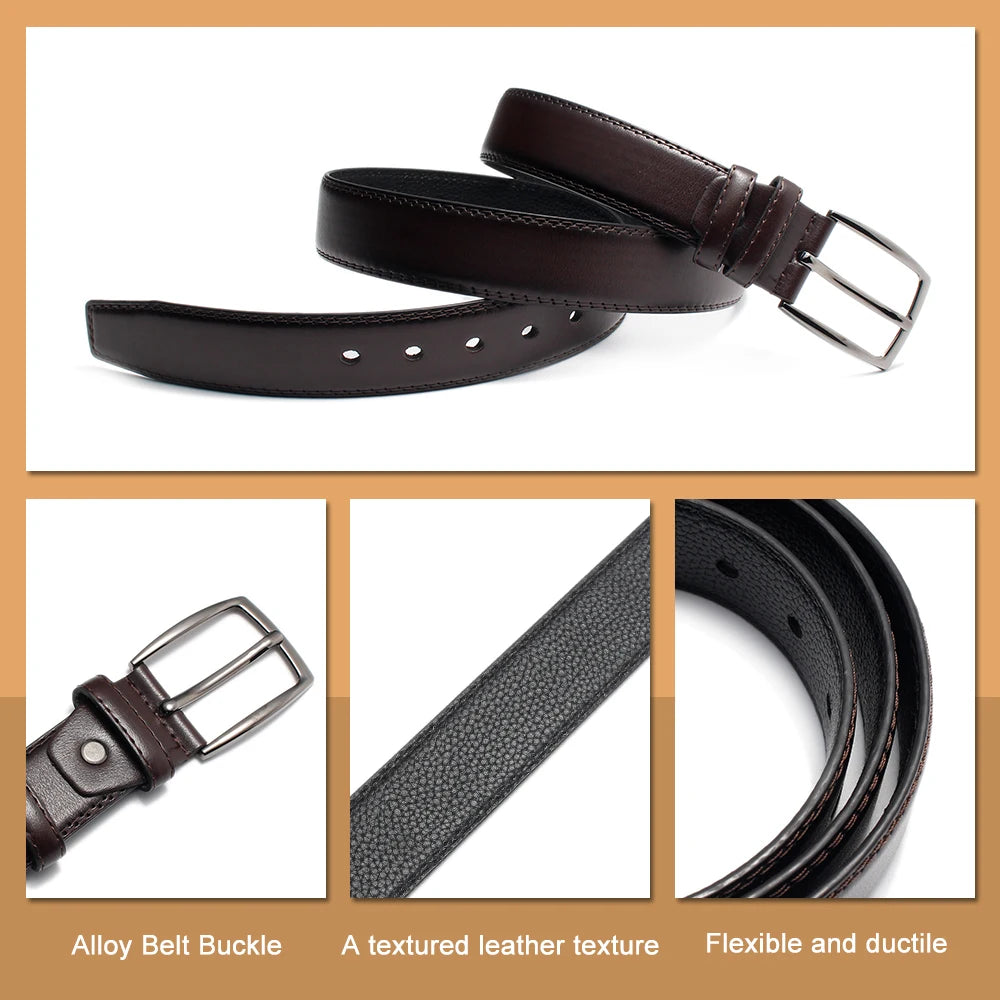 LAMBRUSSO Men‘s Belts Trendy Casual Belt Alloy Buckle Ratchet Belts Fashion High Quality Leather 125CM