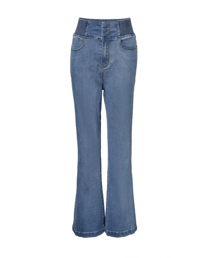 Jean Femme Flare Taille Haute – Froncé Dos Boutons Printemps
