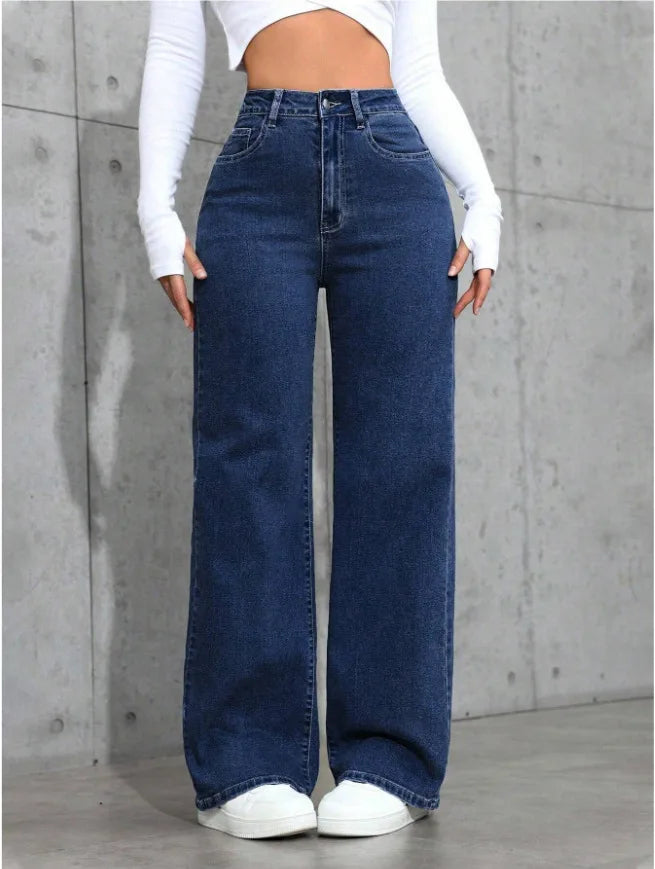 Jean Femme Taille Haute Délavé – Coupe Loose Casual Américain