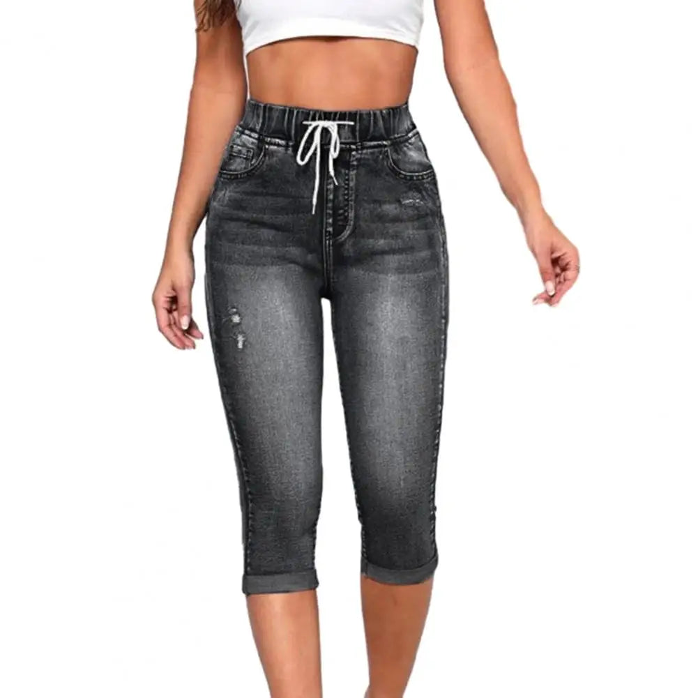 Jean Capri Femme Taille Haute Élastique – Vintage Slim Fit