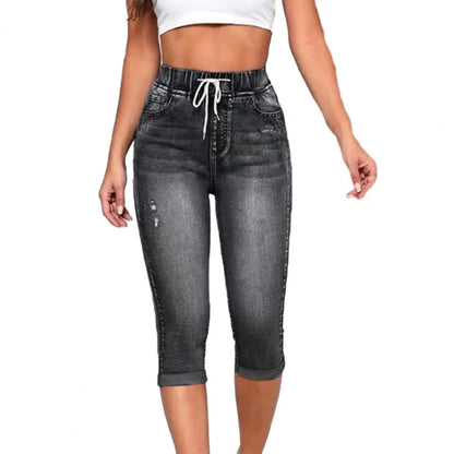 Jean Capri Femme Taille Haute Élastique – Vintage Slim Fit