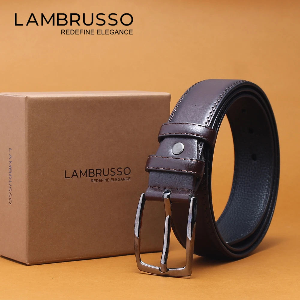 LAMBRUSSO Men‘s Belts Trendy Casual Belt Alloy Buckle Ratchet Belts Fashion High Quality Leather 125CM