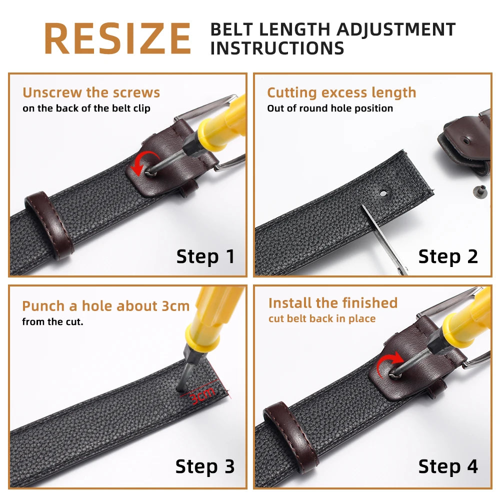 LAMBRUSSO Men‘s Belts Trendy Casual Belt Alloy Buckle Ratchet Belts Fashion High Quality Leather 125CM