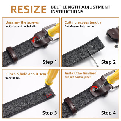 LAMBRUSSO Men‘s Belts Trendy Casual Belt Alloy Buckle Ratchet Belts Fashion High Quality Leather 125CM