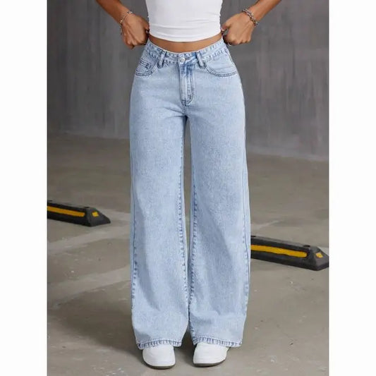 Jean Femme Taille Haute Délavé – Coupe Loose Casual Américain