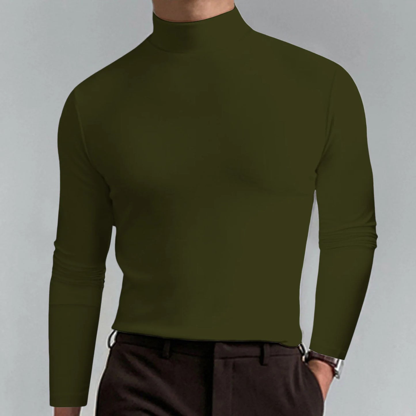 T-shirt Homme Col Montant Manches Longues – Coupe Unie Sobre