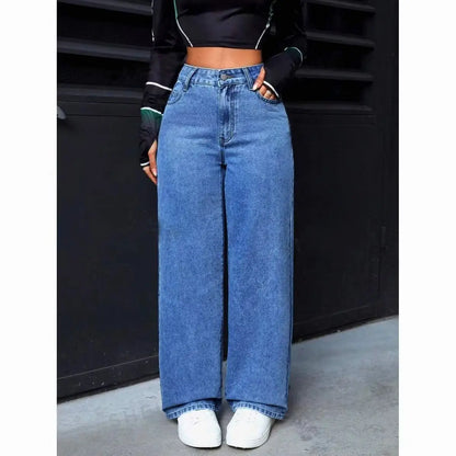 Jean Femme Taille Haute Délavé – Coupe Loose Casual Américain