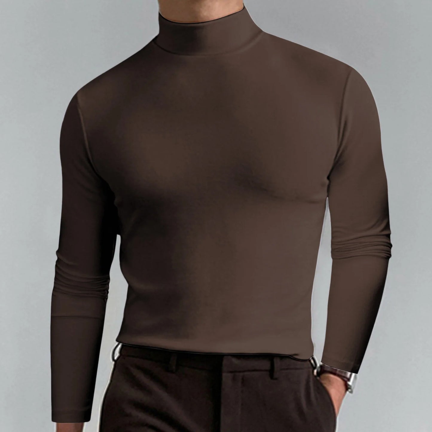 T-shirt Homme Col Montant Manches Longues – Coupe Unie Sobre